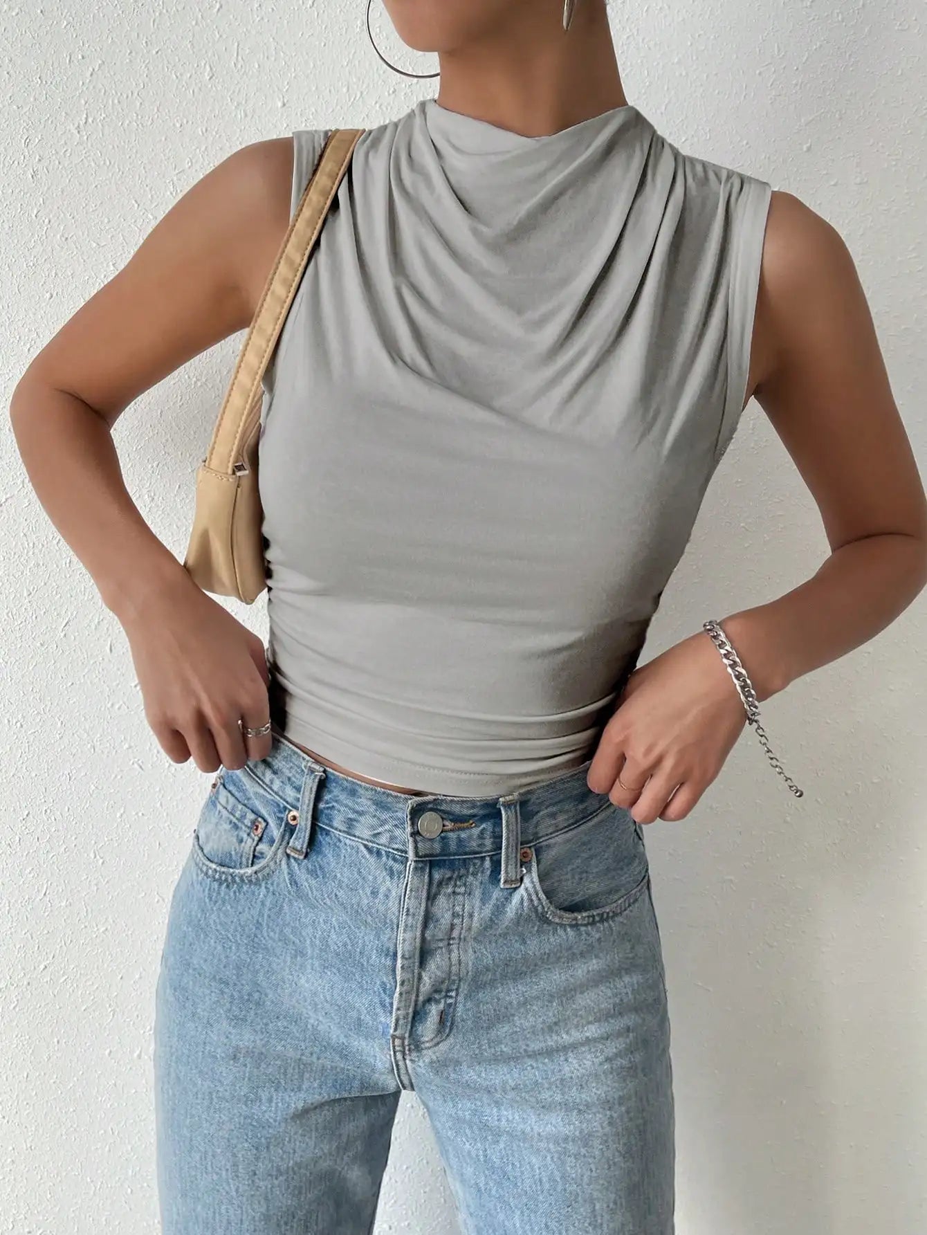 Elegant Pleated High-Neck Top