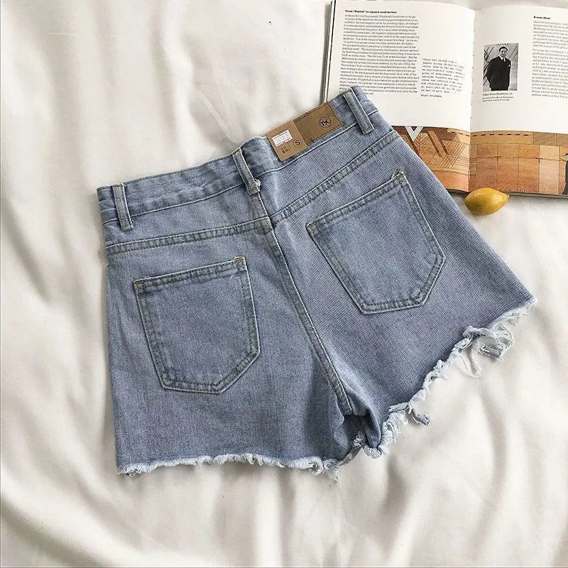 High-Waist Ripped Denim Shorts