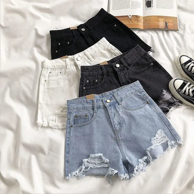 High-Waist Ripped Denim Shorts