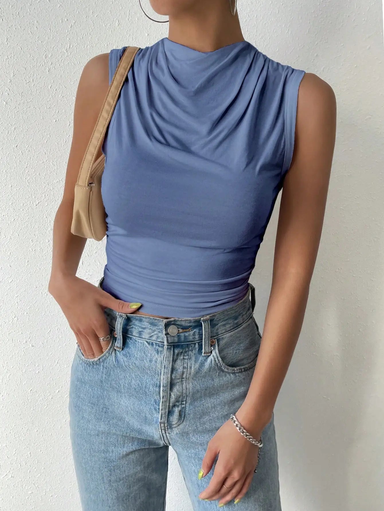 Elegant Pleated High-Neck Top