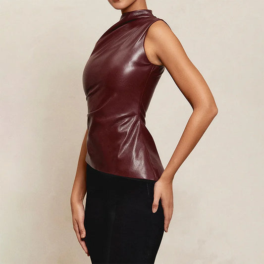 Vintage PU Leather Sleeveless Tank