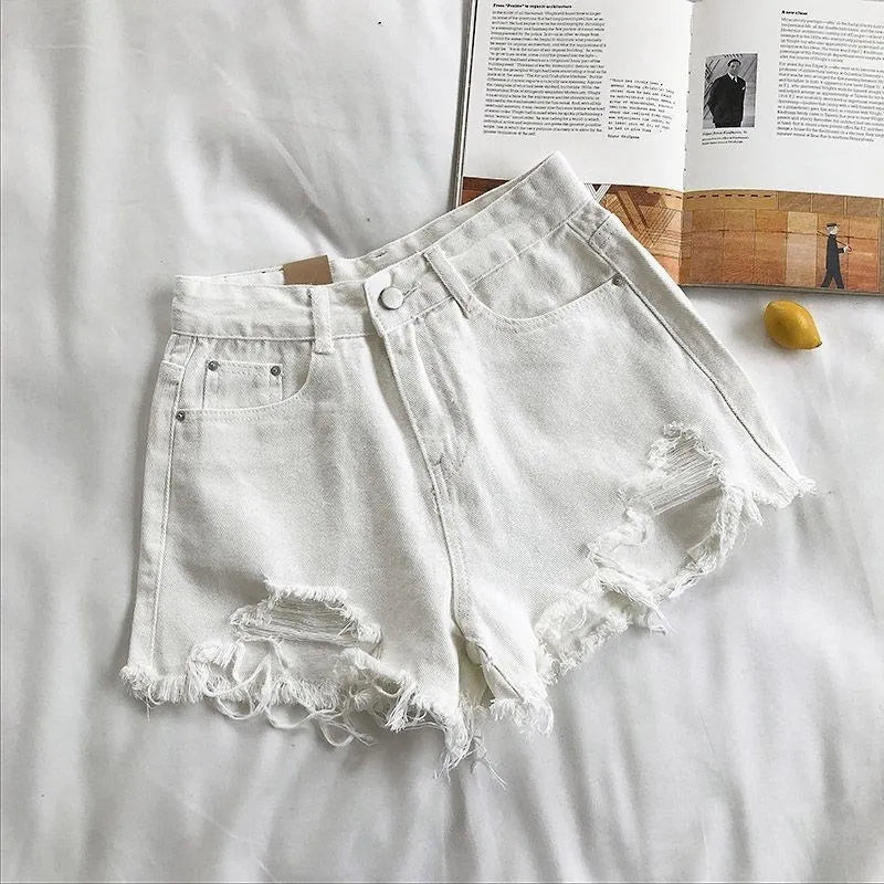 High-Waist Ripped Denim Shorts