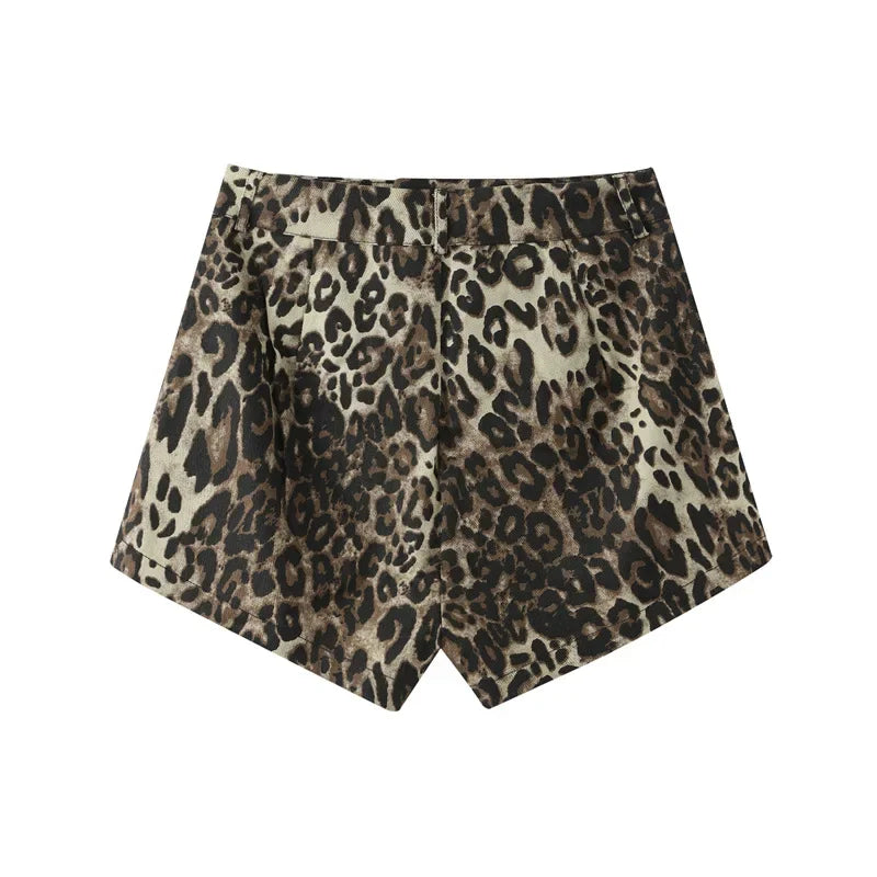 Leopard Print Denim Shorts