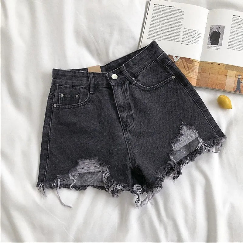 High-Waist Ripped Denim Shorts