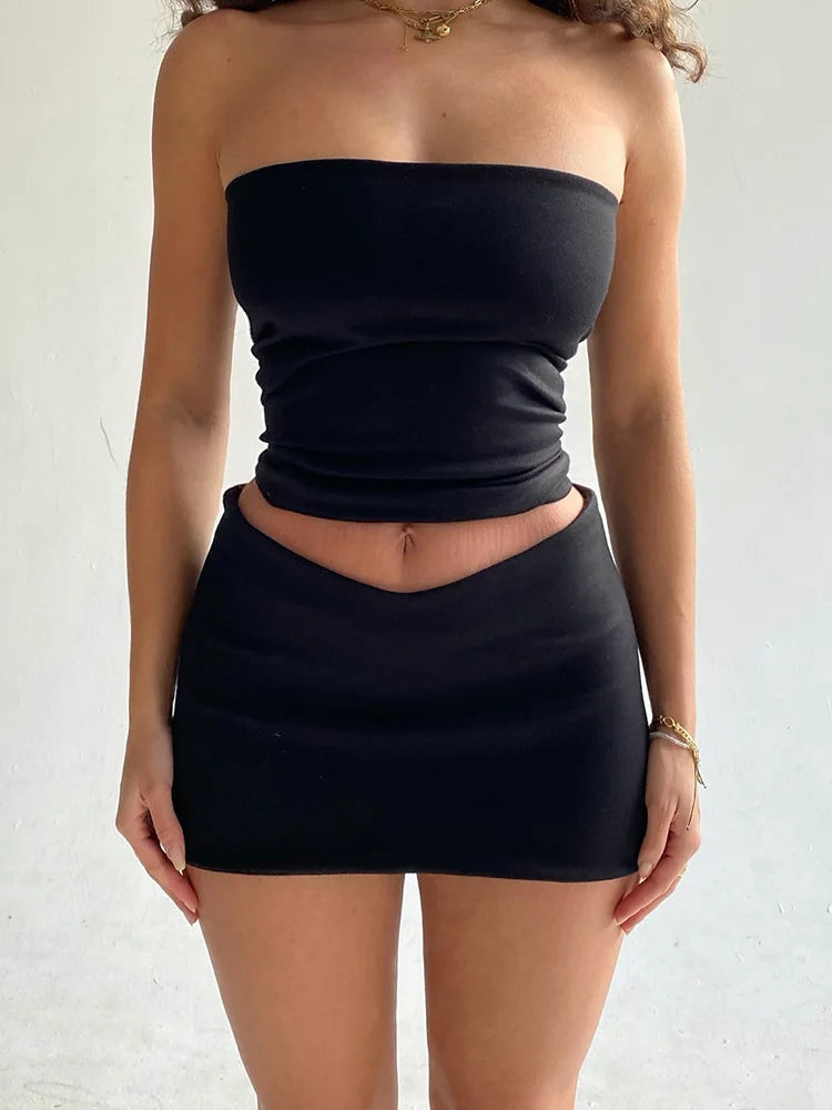 Tube Tops Mini Skirts Two Piece Matching Sets