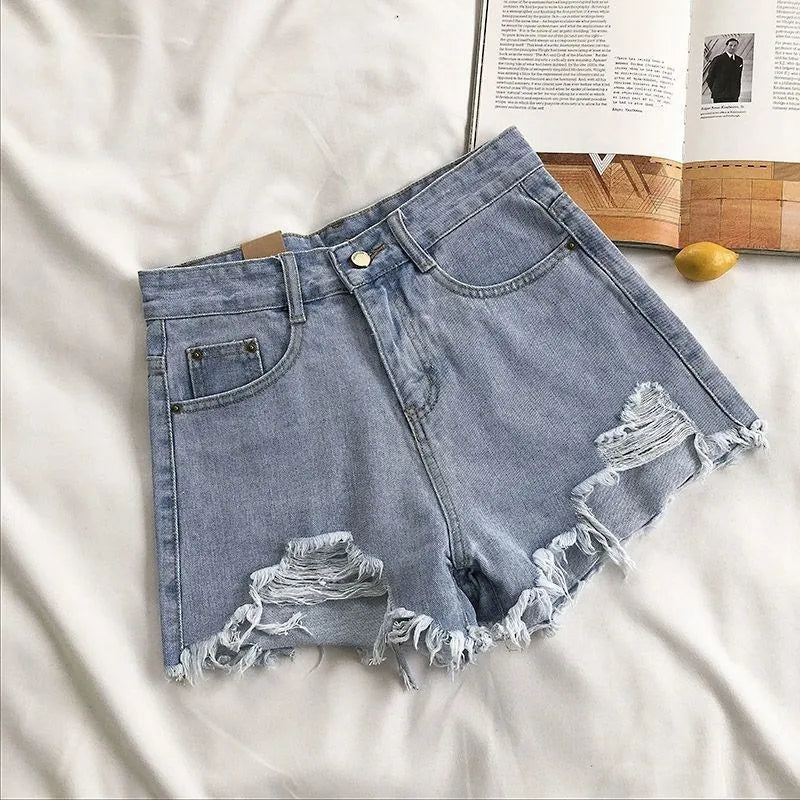 High-Waist Ripped Denim Shorts