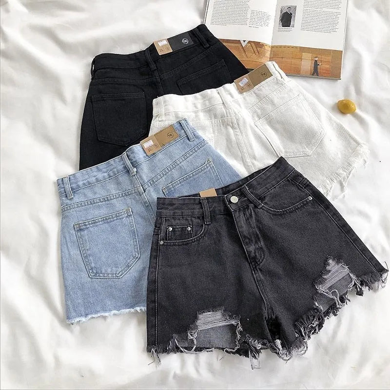 High-Waist Ripped Denim Shorts