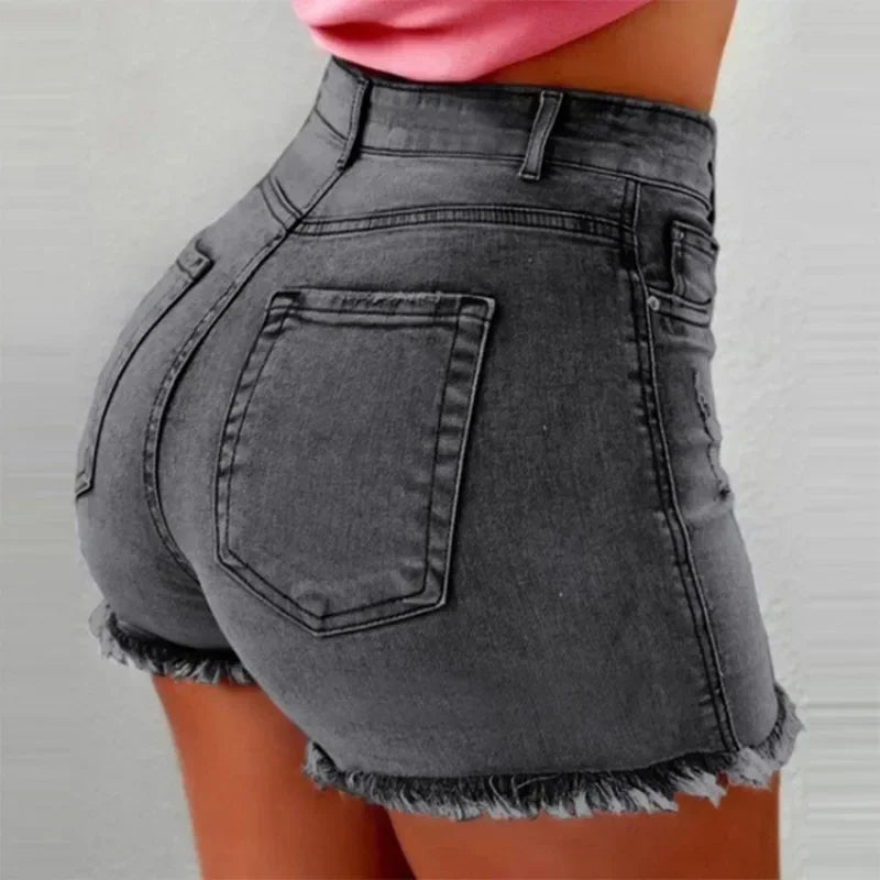 High-Waist Distressed Denim Shorts