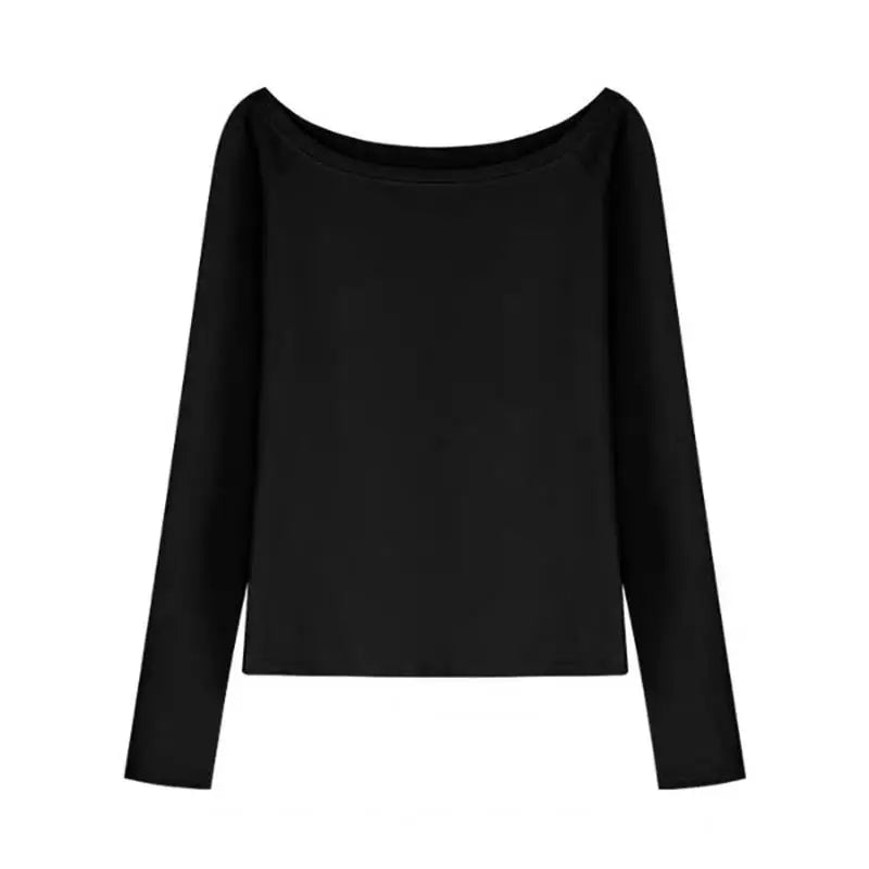 Skew Collar Off-Shoulder Long Sleeve Tee