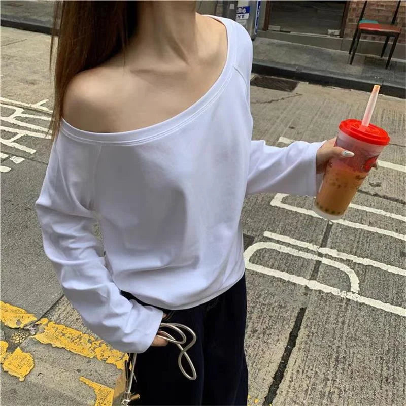 Skew Collar Off-Shoulder Long Sleeve Tee