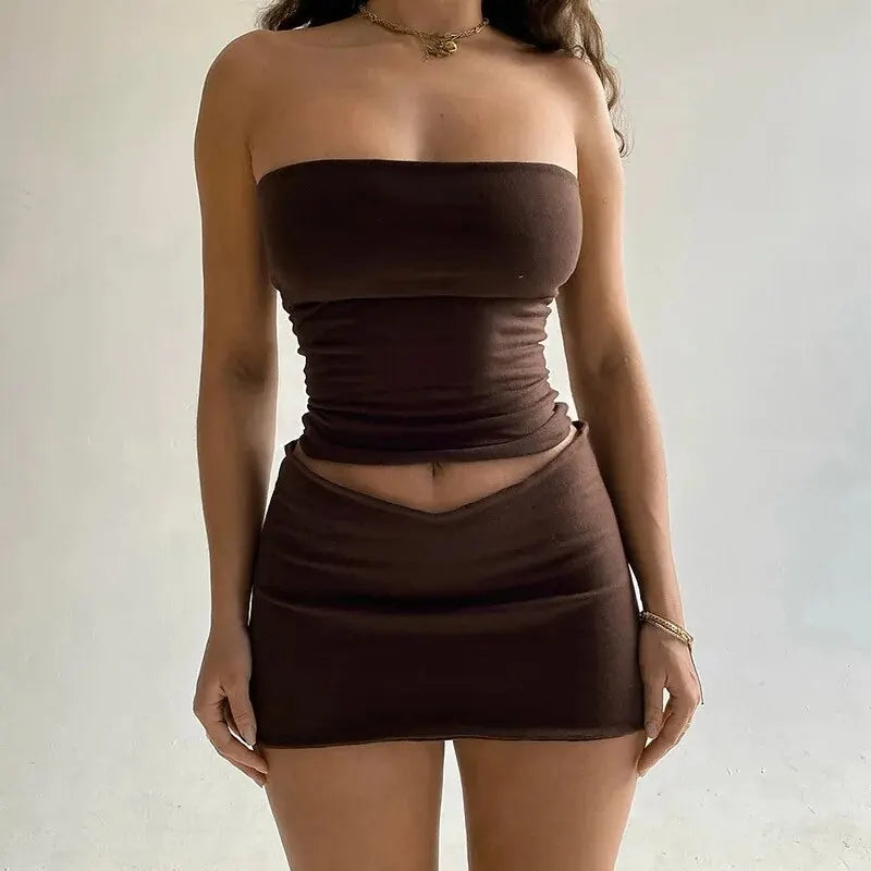 Tube Tops Mini Skirts Two Piece Matching Sets