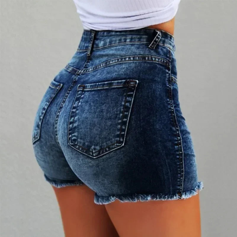 High-Waist Distressed Denim Shorts