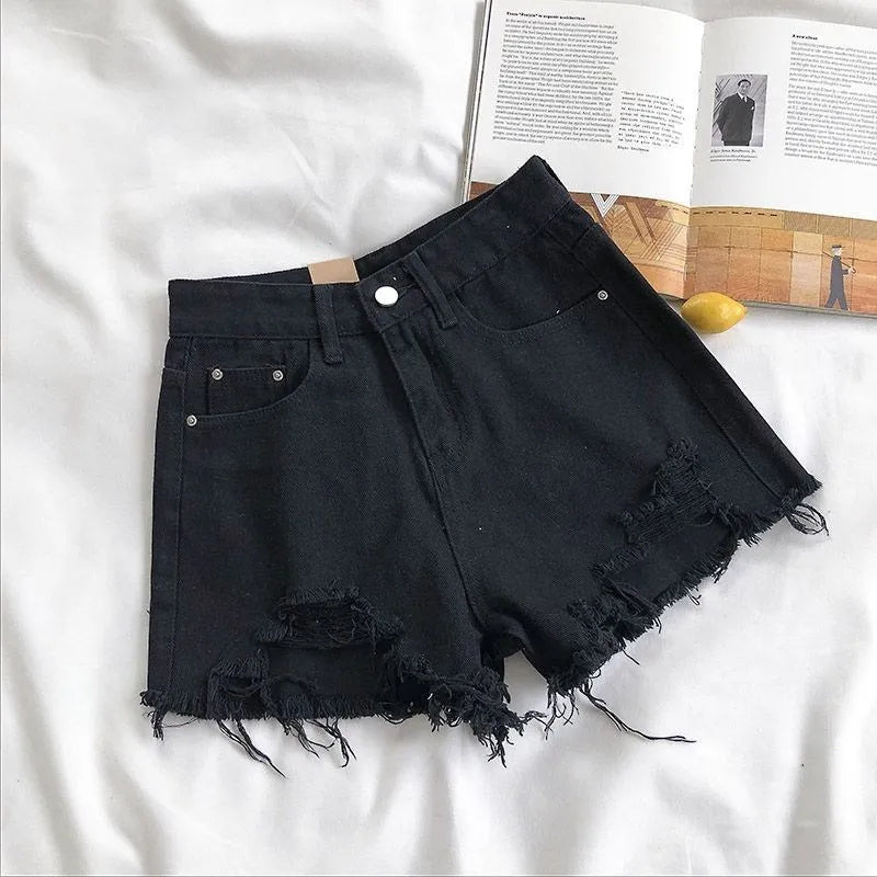 High-Waist Ripped Denim Shorts