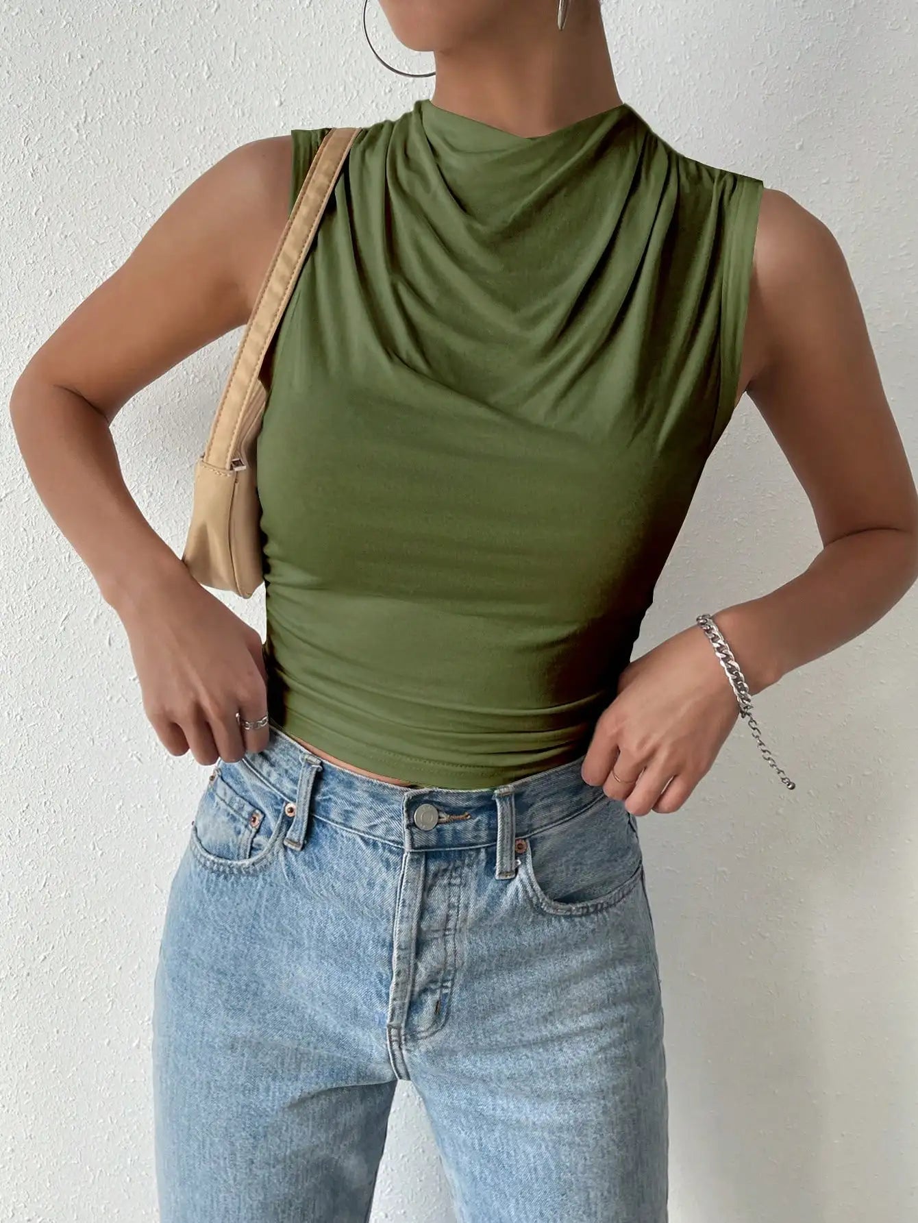 Elegant Pleated High-Neck Top