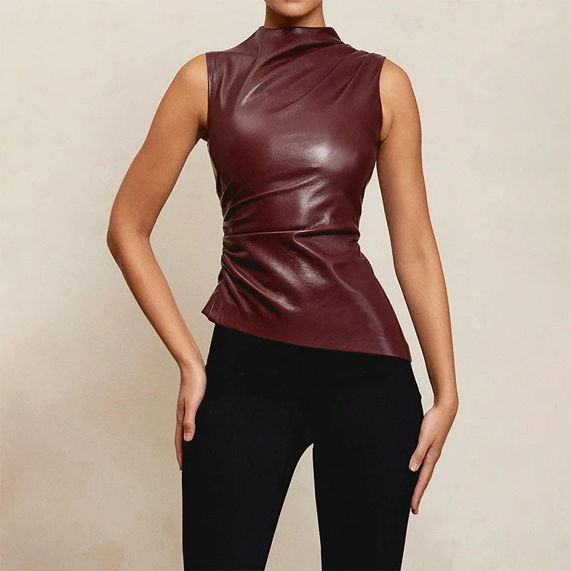 Vintage PU Leather Sleeveless Tank