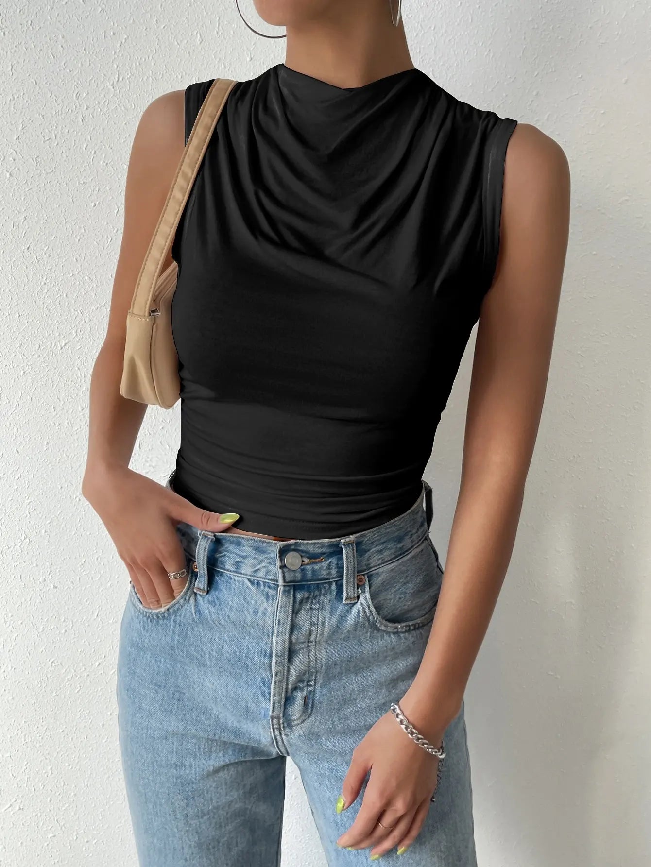 Elegant Pleated High-Neck Top