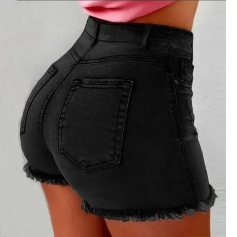 High-Waist Distressed Denim Shorts