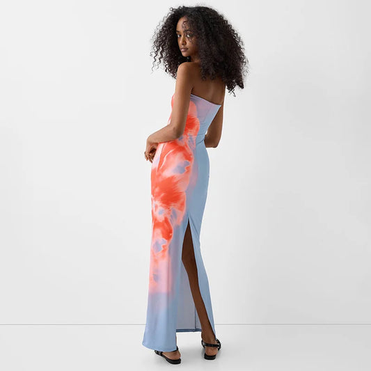 Strapless Printed Tube Maxi Dress