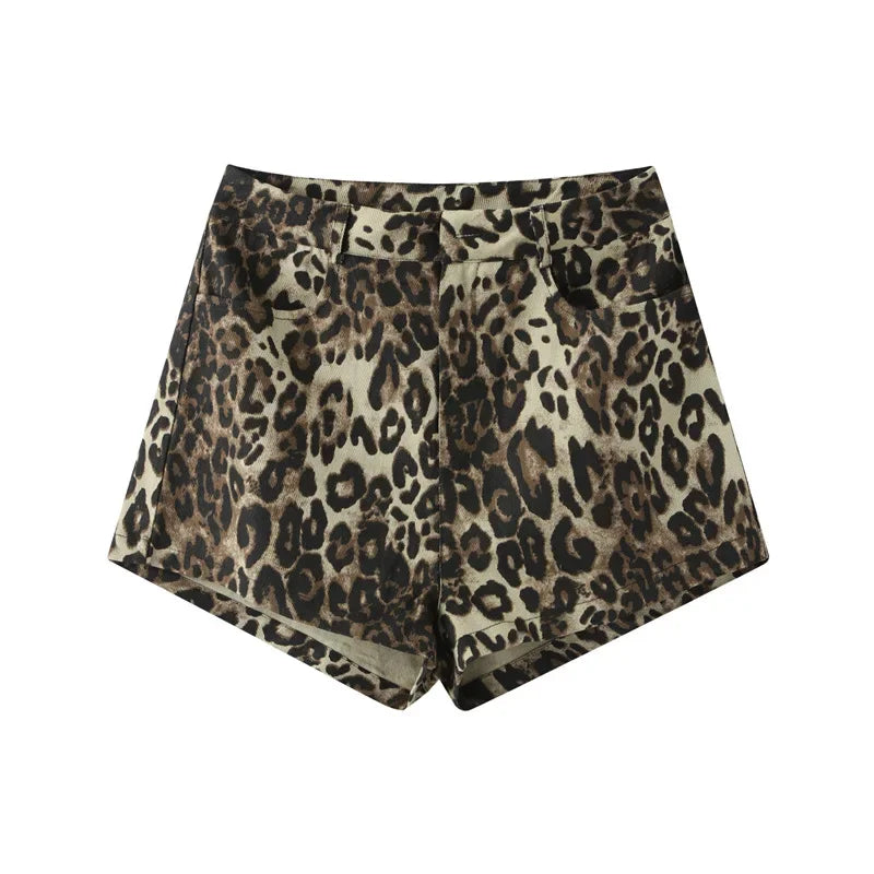 Leopard Print Denim Shorts