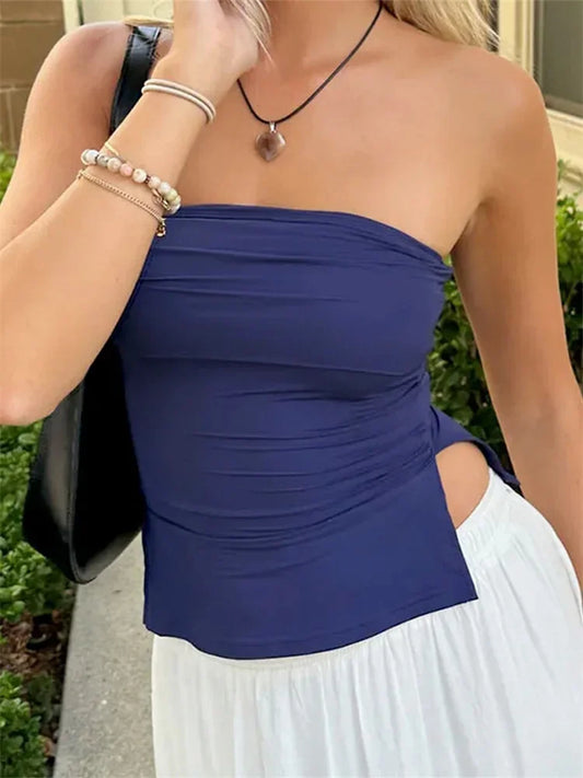 Strapless Slit Bandeau Top