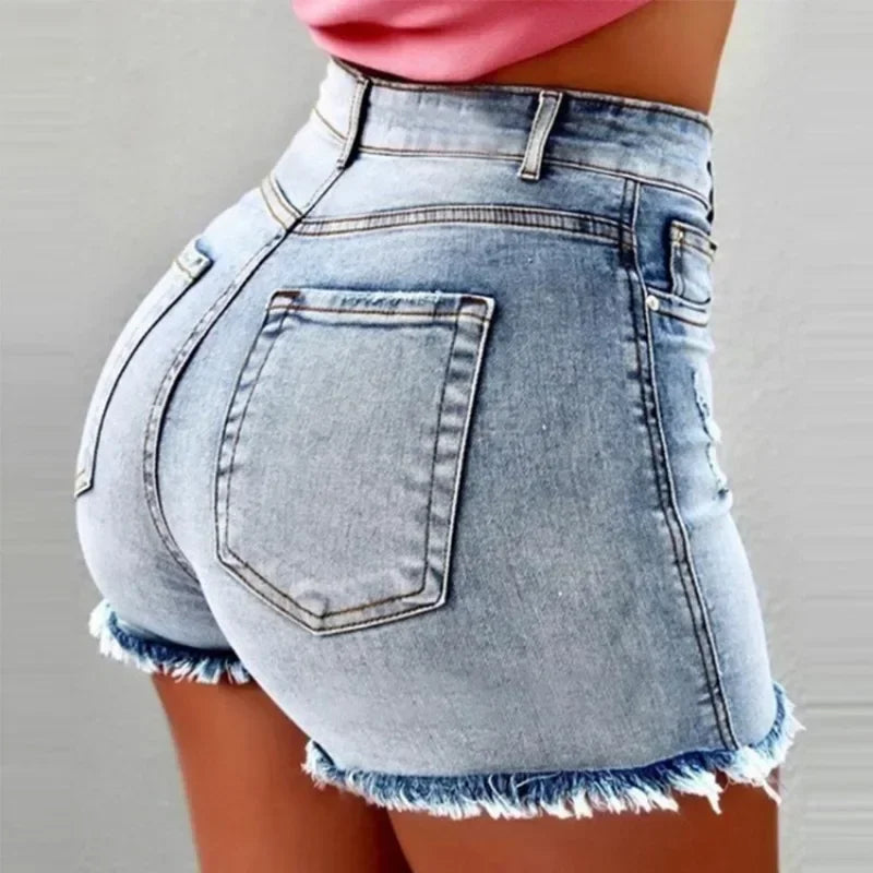 High-Waist Distressed Denim Shorts