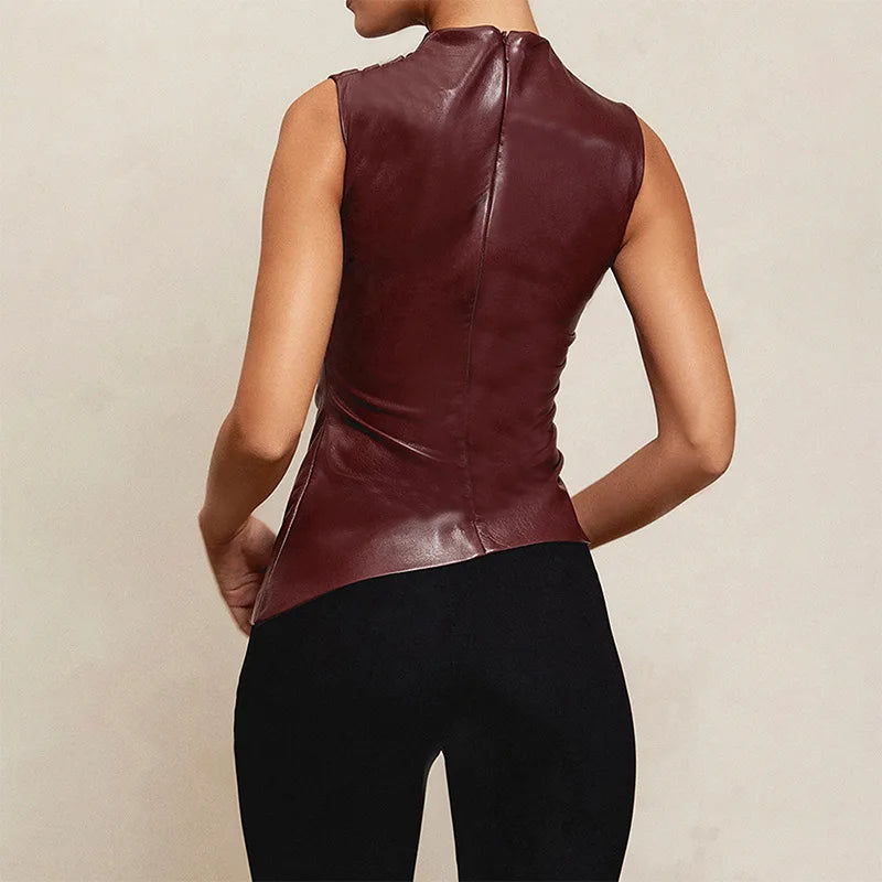 Vintage PU Leather Sleeveless Tank